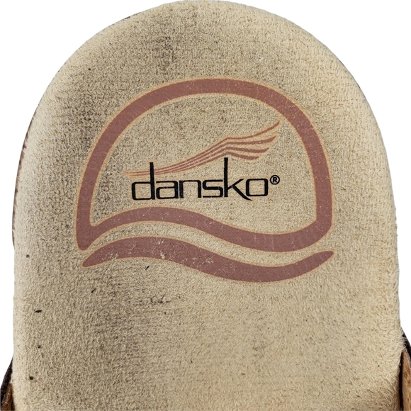 Dansko | Serena Brown Leather Etched Floral Slip On Wedge Sandals Women's 8.5 - Picture 8 of 13